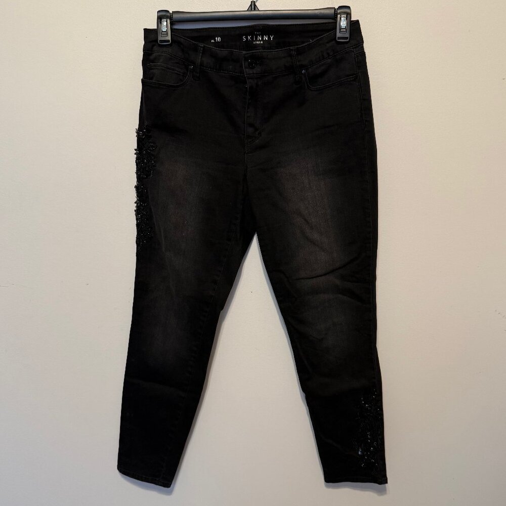 WHBM "The Skinny Ankle" Black Jeans with beautiful Embroider & Jewels